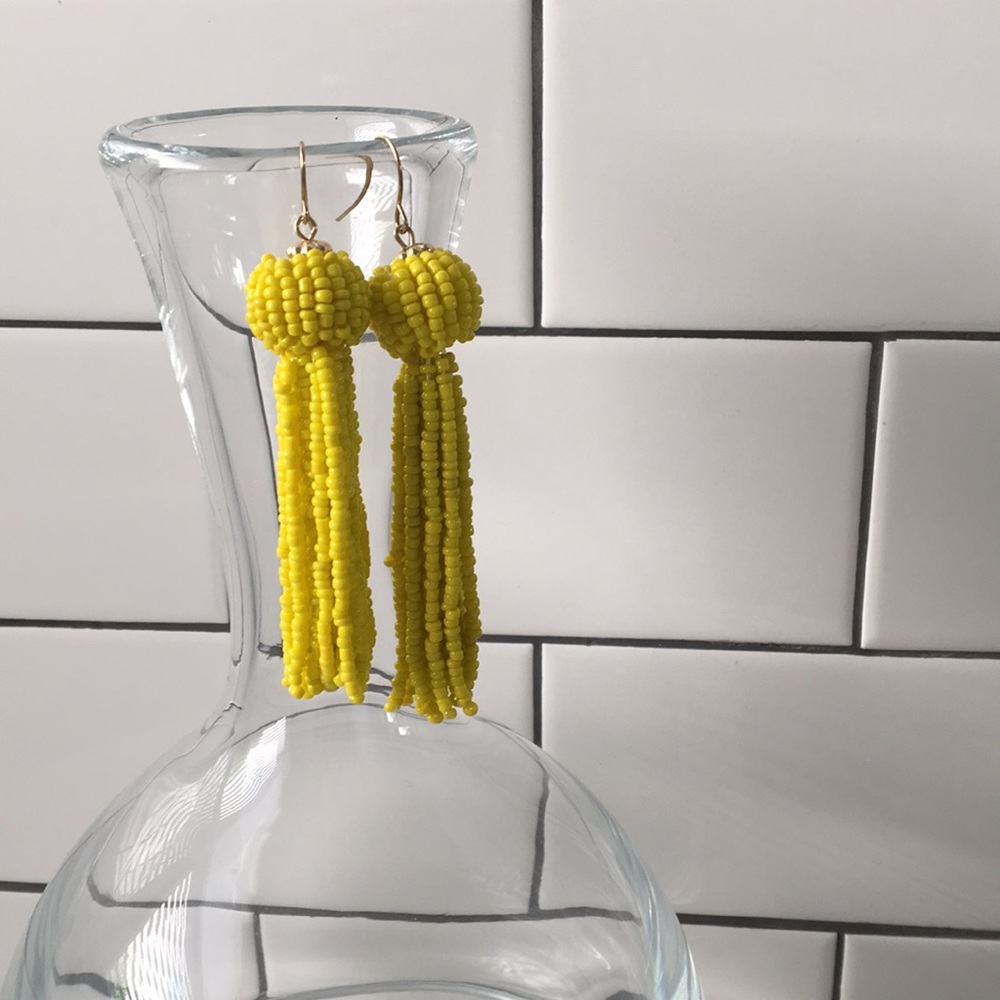 Yellow Beaded Tassel Earrings